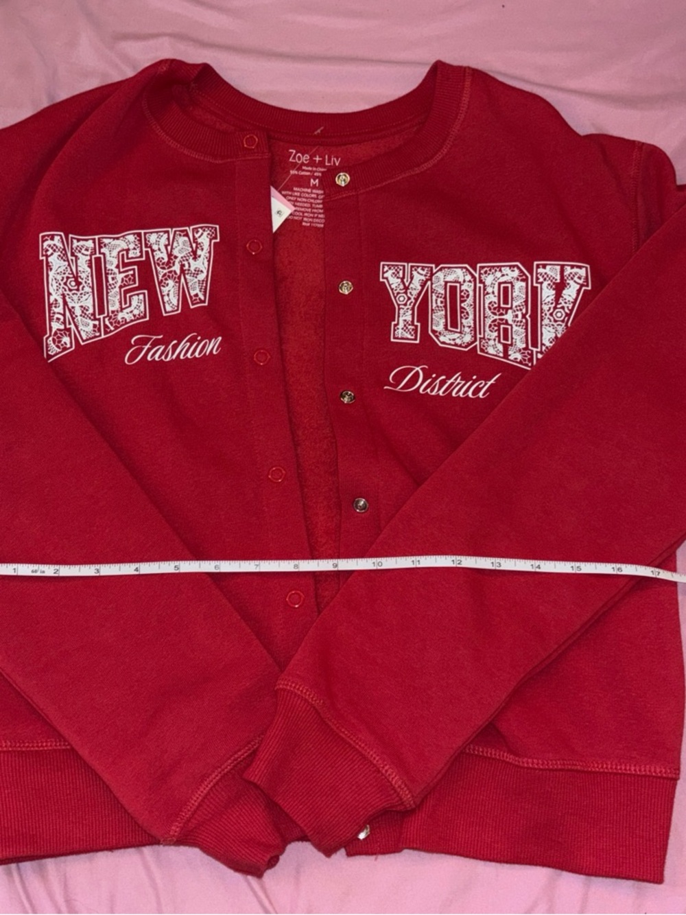 Zoe + Liv Red New York Snap-Front Sweatshirt Jacket